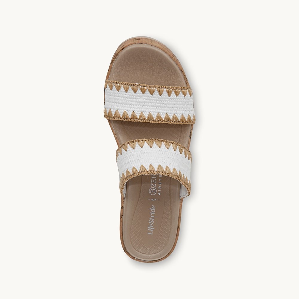 LifeStride Resort Wedge Sandal - White Stretch Raffia Fabric