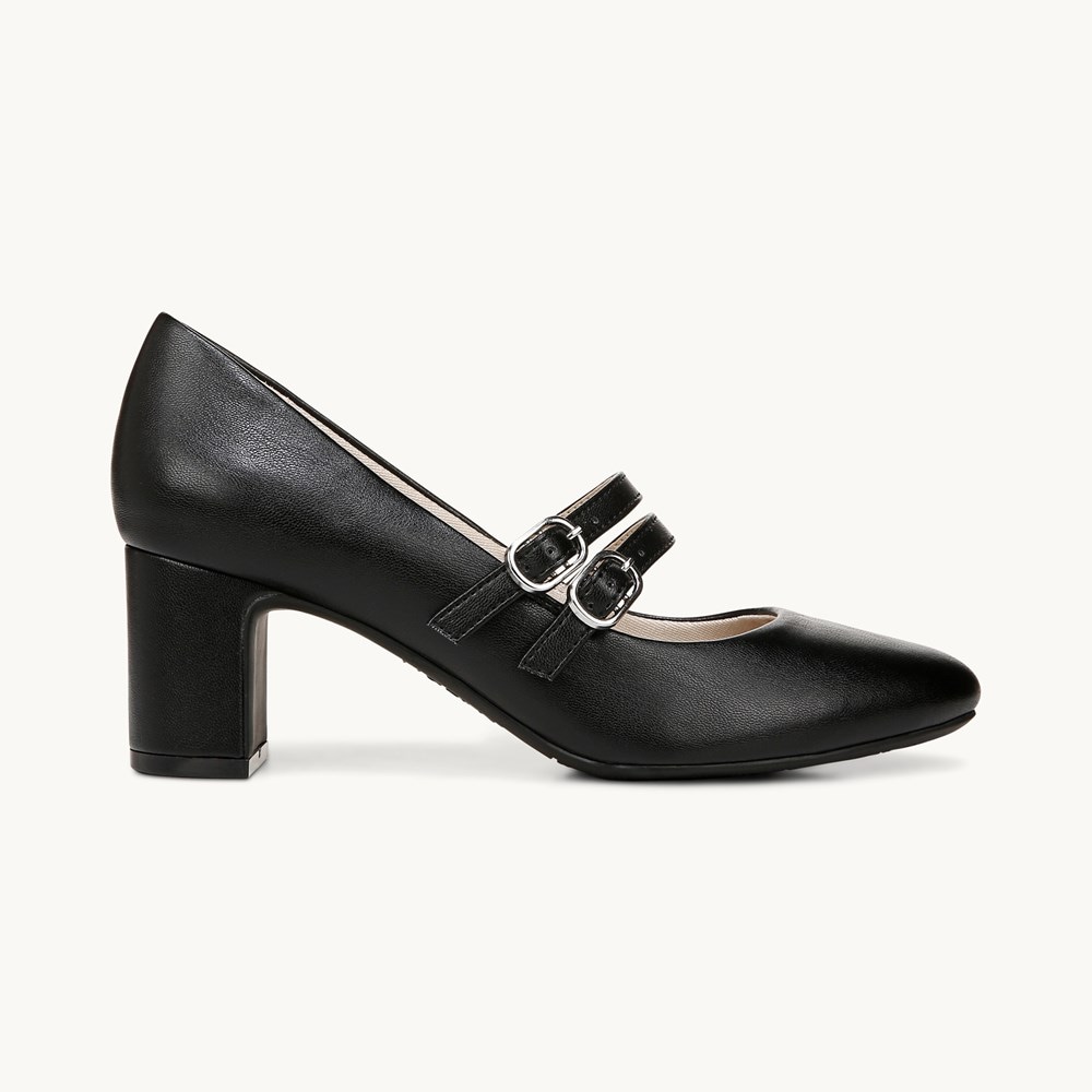 LifeStride True Block Heel Pump - Black Faux Leather