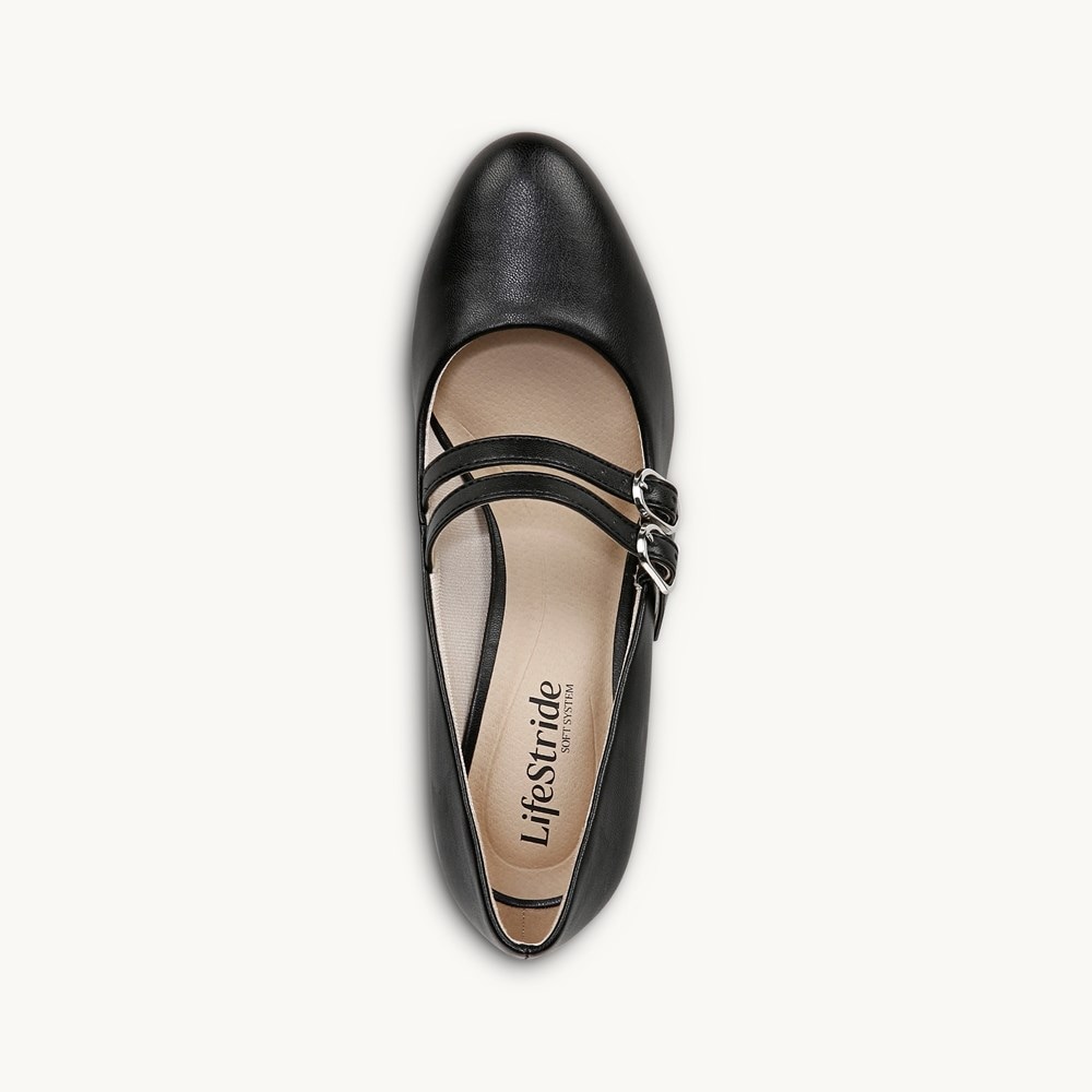 LifeStride True Block Heel Pump - Black Faux Leather