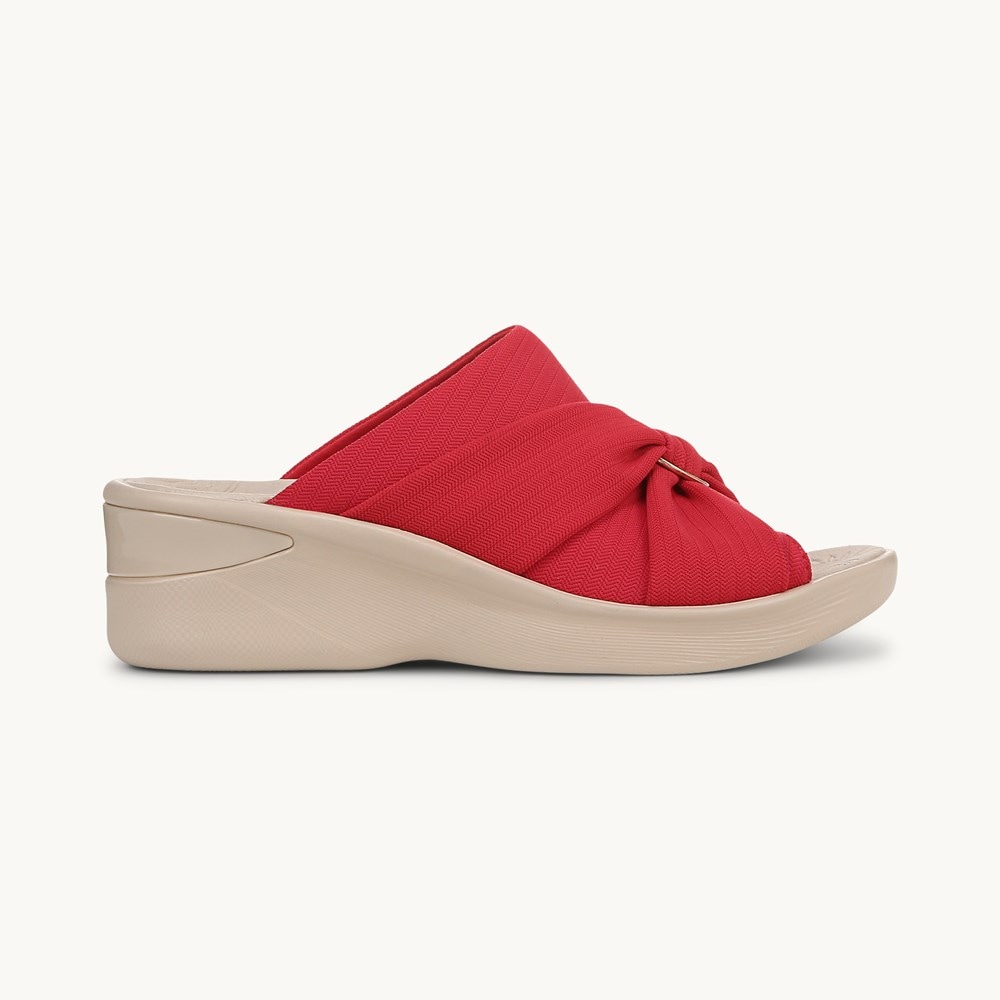 LifeStride Serenade Slide Wedge Sandal - Fire Red Stretch Fabric