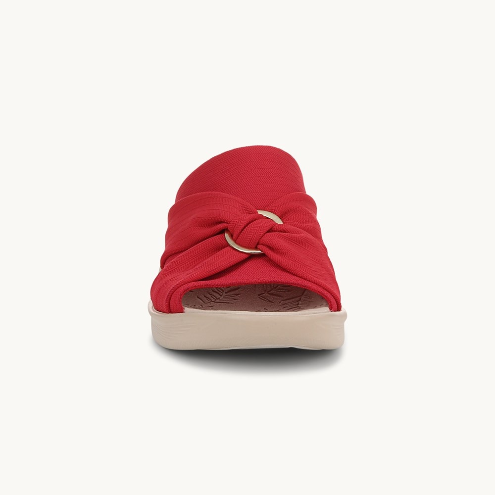 LifeStride Serenade Slide Wedge Sandal - Fire Red Stretch Fabric