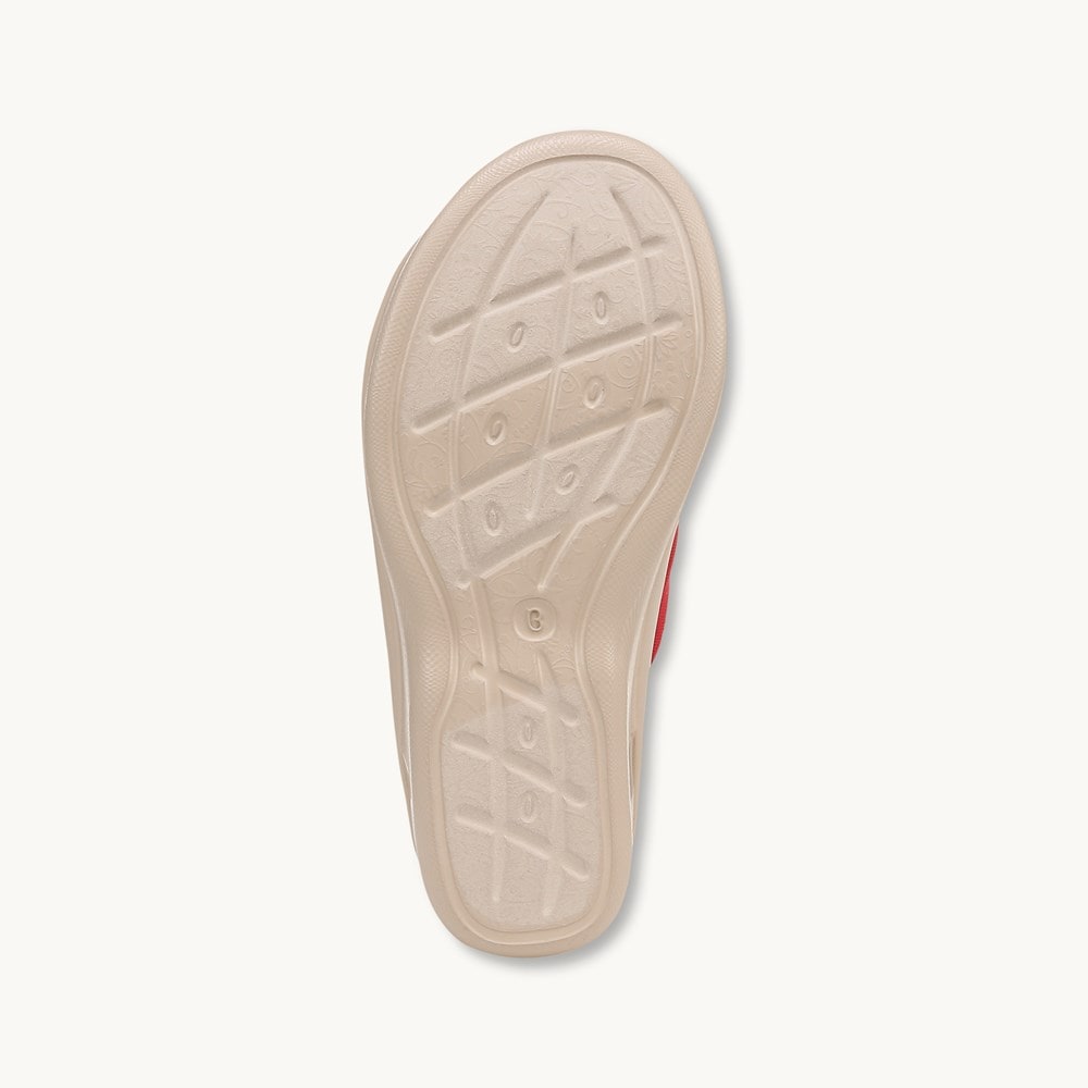 LifeStride Serenade Slide Wedge Sandal - Fire Red Stretch Fabric