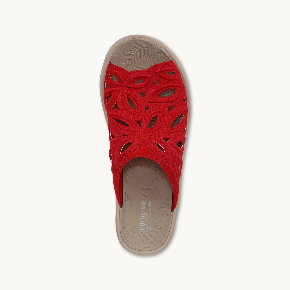 LifeStride Susie Wedge Sandal - Fire Red Shimmer Lycra Fabric