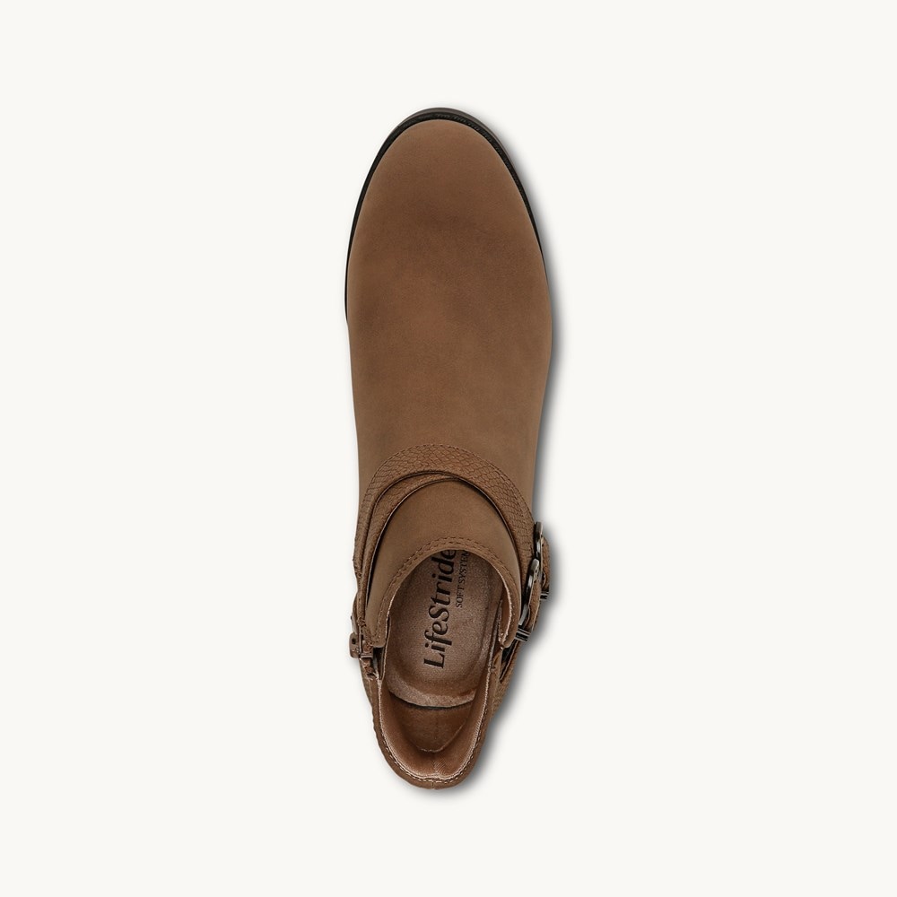 LifeStride Blaire Short Bootie - Dark Taupe Faux Leather