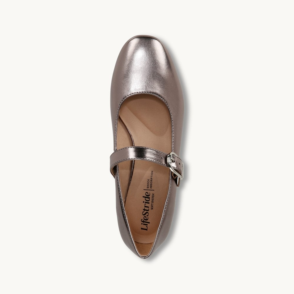 LifeStride Cameo Mary Jane Flat - Pewter Faux Leather