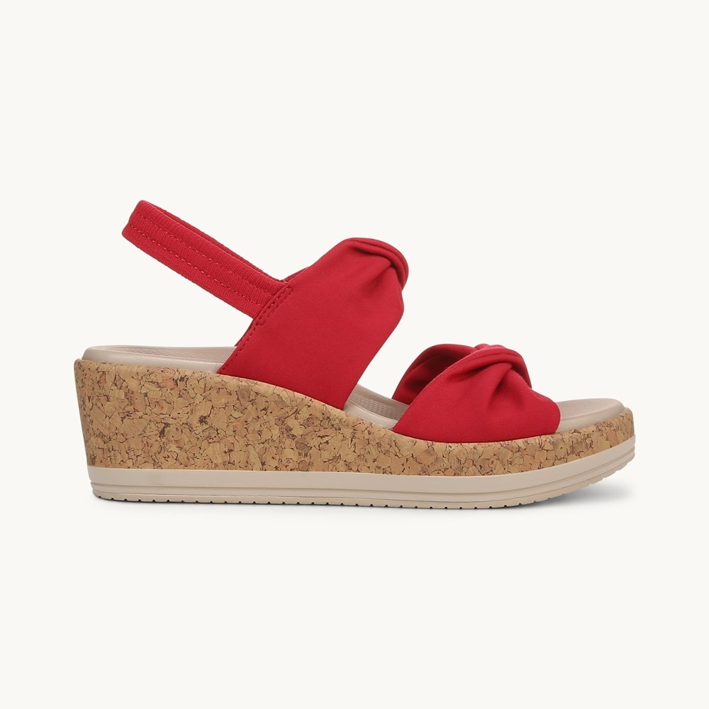LifeStride Riley Slingback Wedge Sandal - Fire Red Linen Fabric