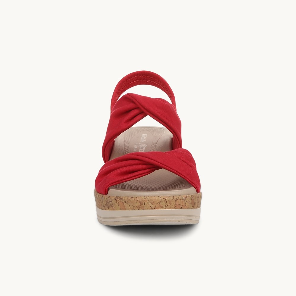 LifeStride Riley Slingback Wedge Sandal - Fire Red Linen Fabric