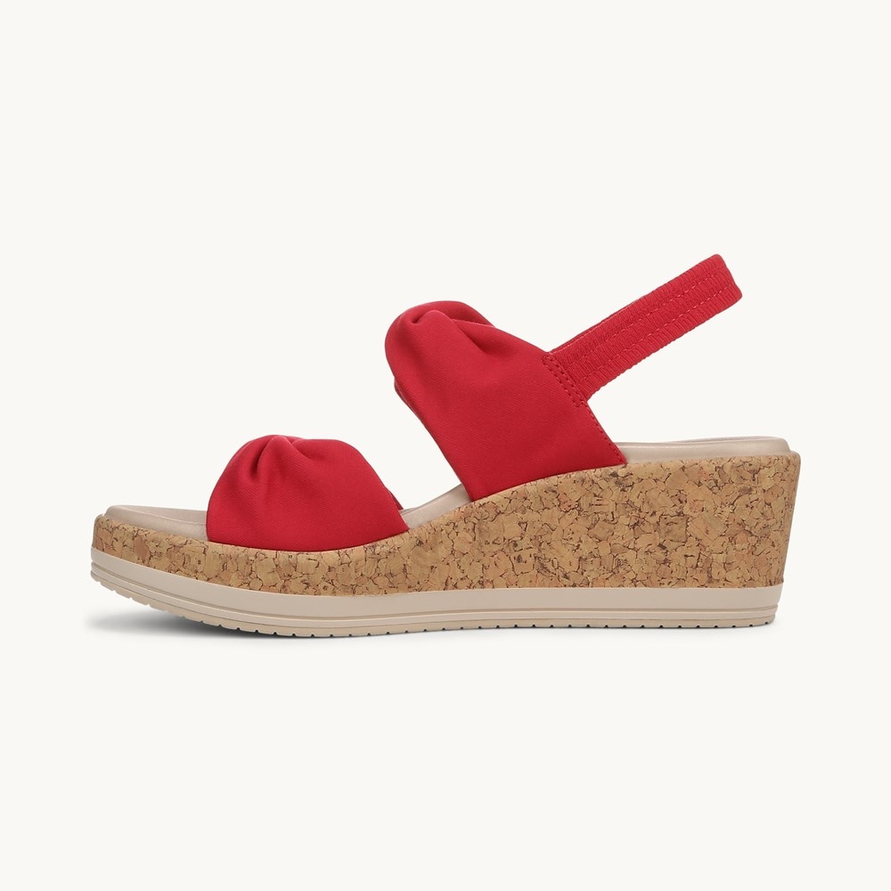 LifeStride Riley Slingback Wedge Sandal - Fire Red Linen Fabric