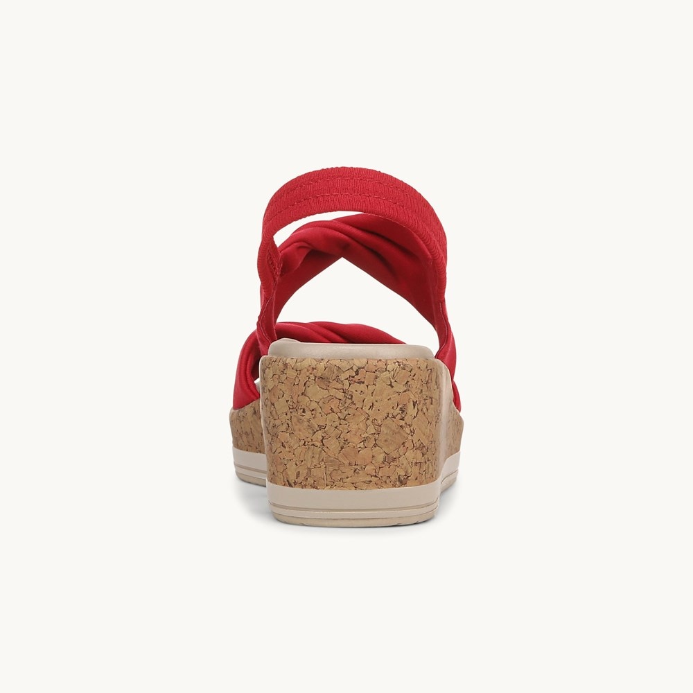 LifeStride Riley Slingback Wedge Sandal - Fire Red Linen Fabric