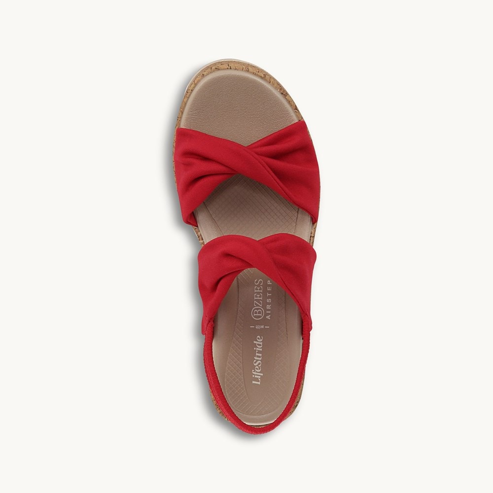 LifeStride Riley Slingback Wedge Sandal - Fire Red Linen Fabric